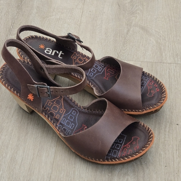 THE ART COMPANY Open Toe Wood Heeled Sandal Brown Leather Women's EU 41 - Picture 5 of 11